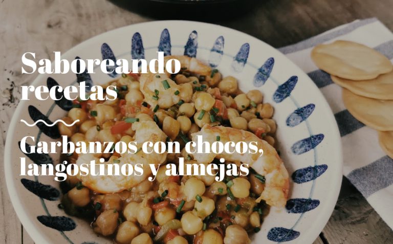 Garbanzos con chocos, langostinos y almejas